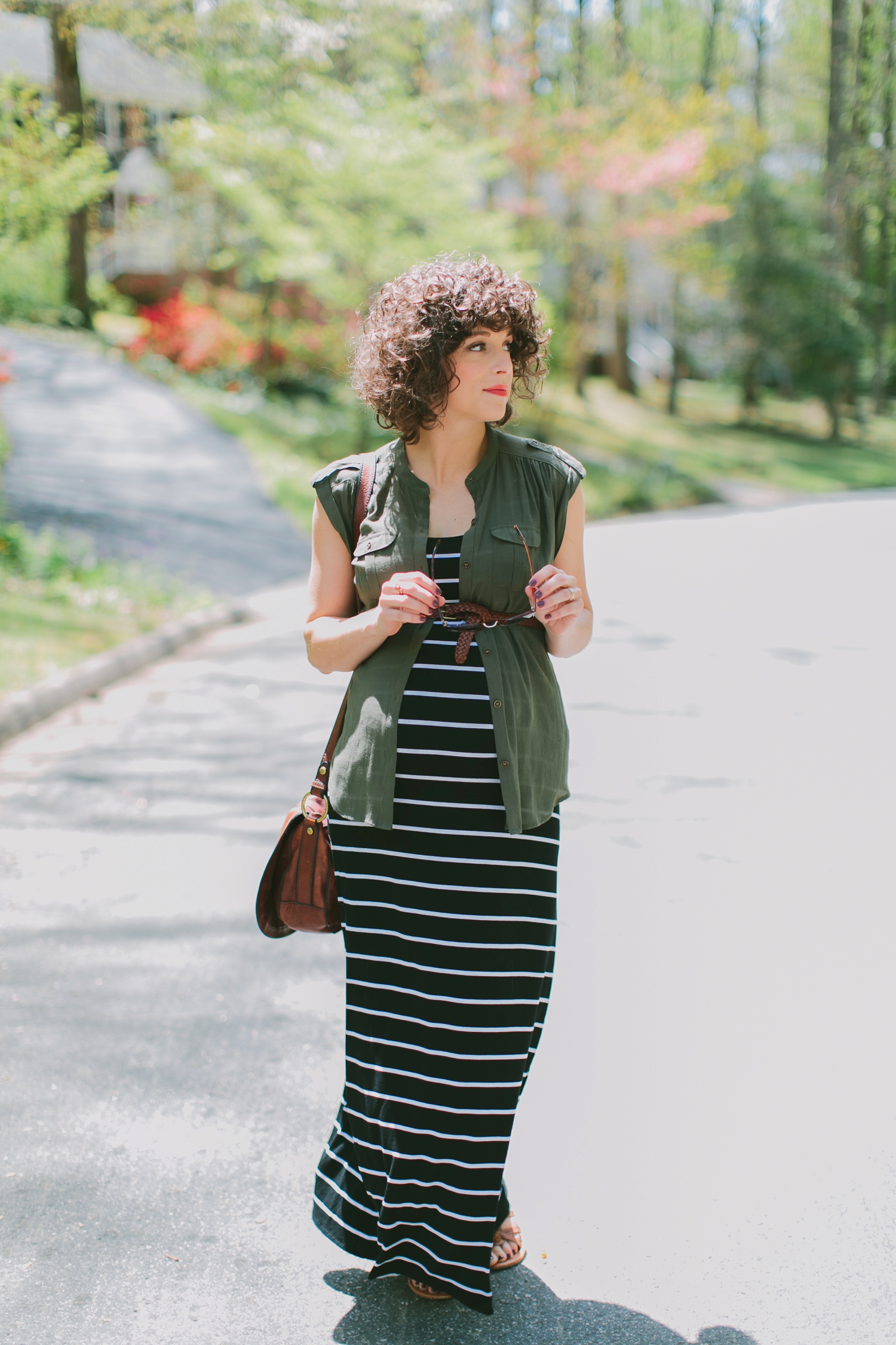 Black White and Olive Striped Maxi Dress Maternity Style_0002
