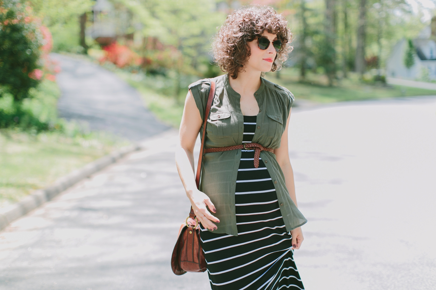 Black White and Olive Striped Maxi Dress Maternity Style_0006