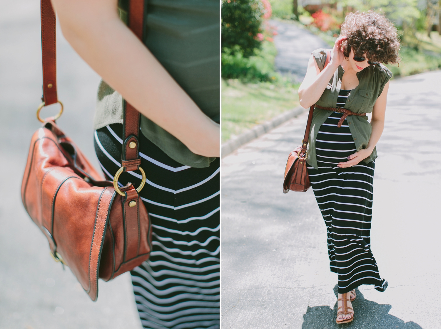 Black White and Olive Striped Maxi Dress Maternity Style_0008