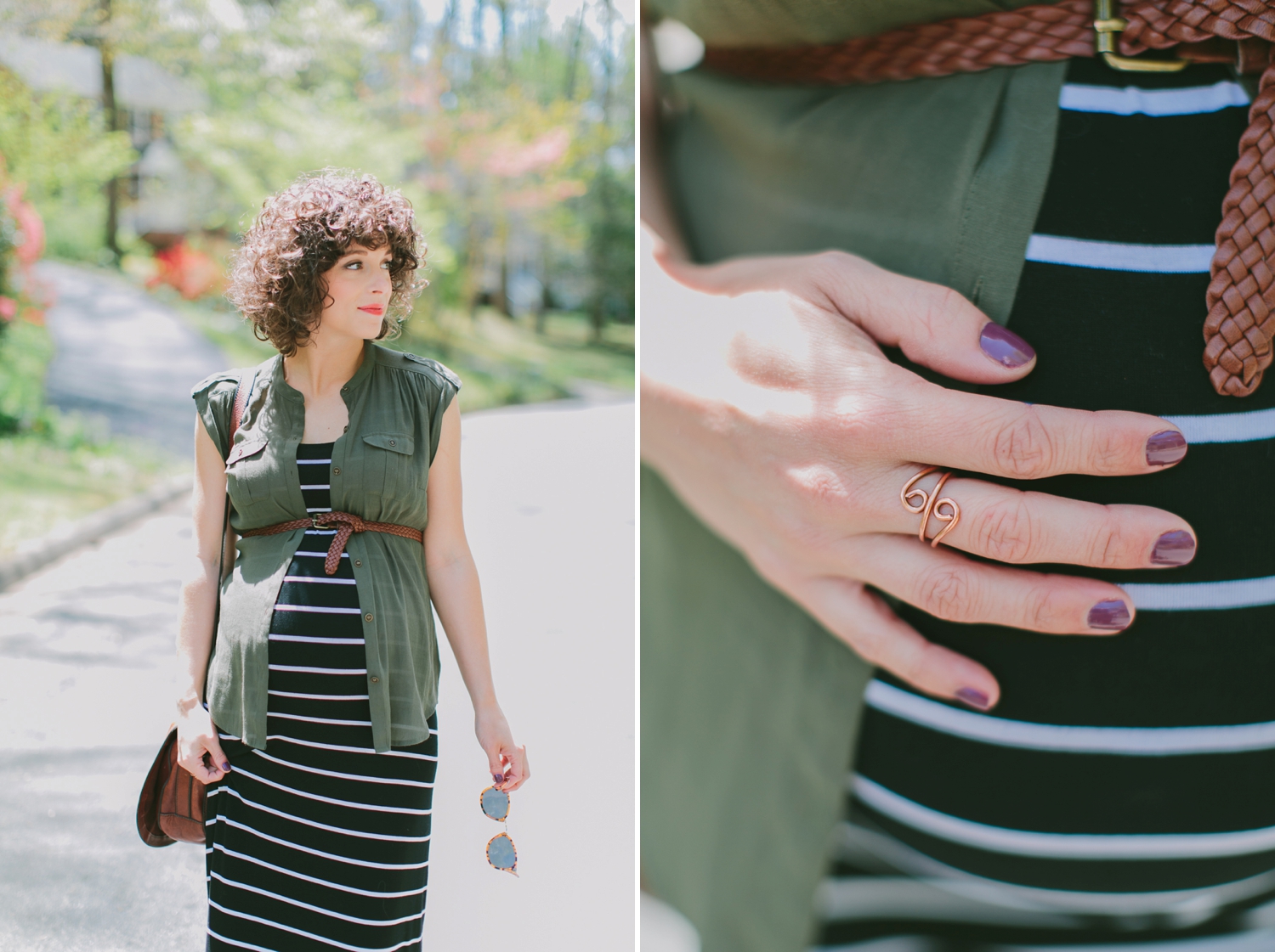 Black White and Olive Striped Maxi Dress Maternity Style_0013
