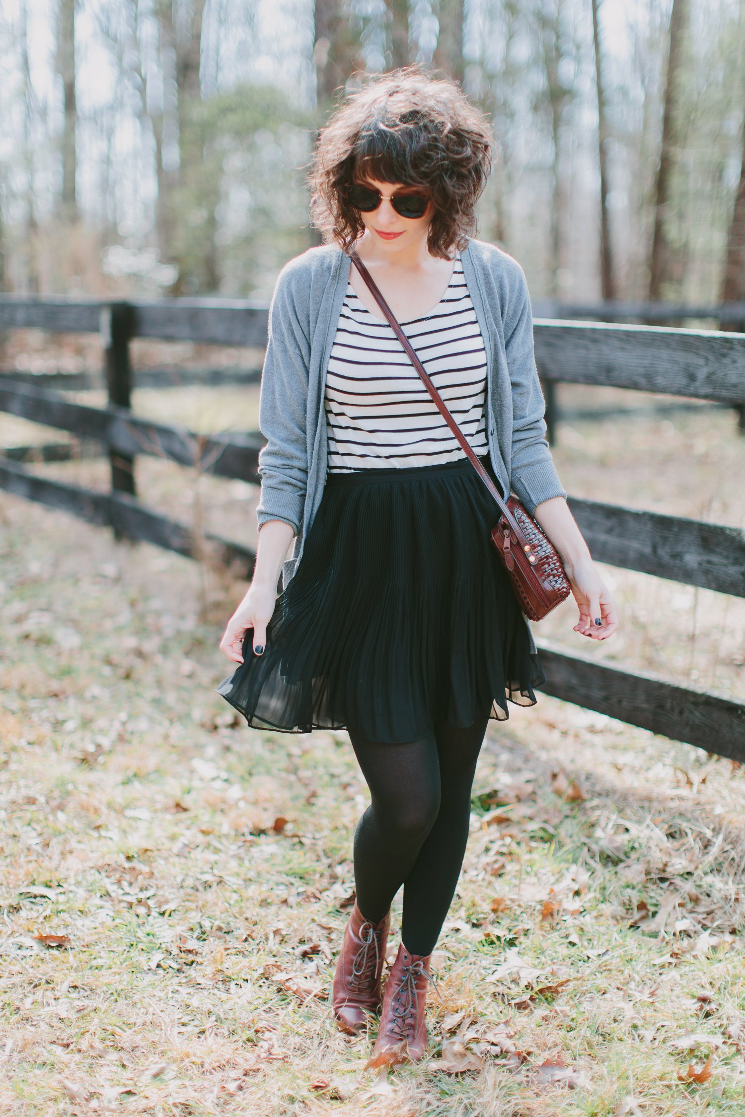 Women's Spring Style Gray Black and White Stripes_0002