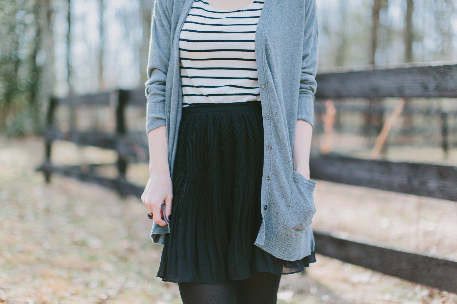 Women's Spring Style Gray Black and White Stripes_0013